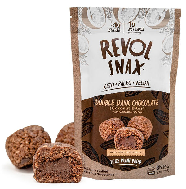 Revol Snax Coconut Bites with Ganache Filling, Double Dark Chocolate 3.7 oz - High-quality Snack Products by Revol Snax at 