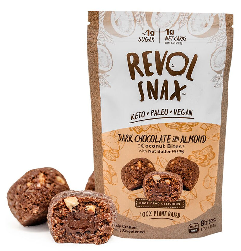 Revol Snax Coconut Bites with Nut Butter Filling, Dark Chocolate and Almond 3.7 oz - High-quality Snack Products by Revol Snax at 