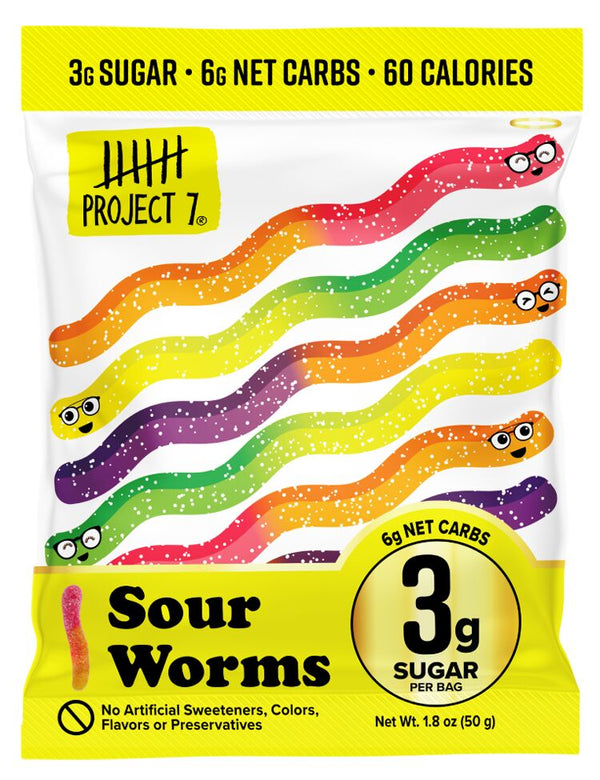 Project 7 Low Sugar Sour Worms 1.8 oz - High-quality Bariatric Approved by Project 7 at 