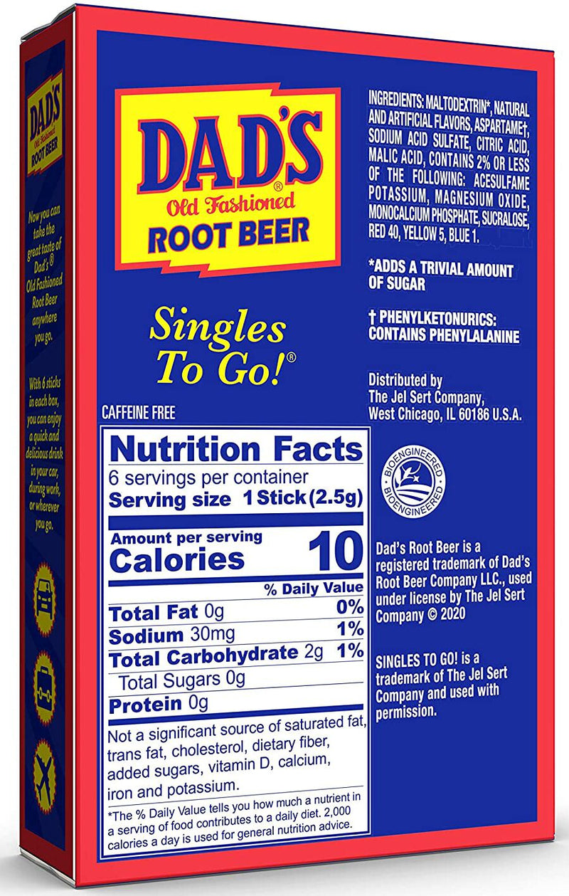 Dad's Root Beer Zero Sugar Singles-to-Go 6 sticks - High-quality Beverages by Dad's Root Beer at 