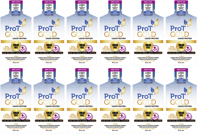  ProT Gold Liquid Collagen Protein Shot, 17g Protein  Nano-Hydrolyzed Grass Fed Collagen, 2g Arginine for Wound Support, Gluten  Free, Fat and Sugar Free, 0g Carbs, Non GMO, Berry, 1 fl oz