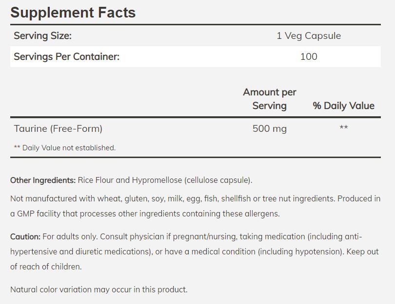 NOW Taurine 100 veg capsules - High-quality Amino Acids by NOW at BariatricPal Store