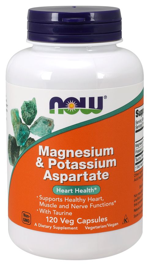 NOW Magnesium & Potassium Aspartate with Taurine 120 veg capsules - High-quality Gluten Free by NOW at 