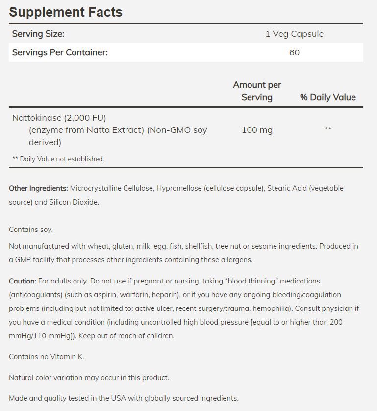 NOW Nattokinase 60 veg capsules - High-quality Herbs by NOW at BariatricPal Store