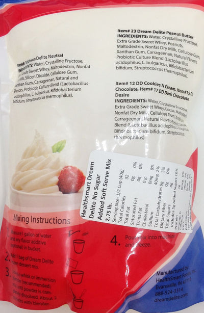 Healthsmart Dream Delite No Sugar Added Soft Serve Mix (2.75lb bag) - High-quality Dessert Mix by HealthSmart at 