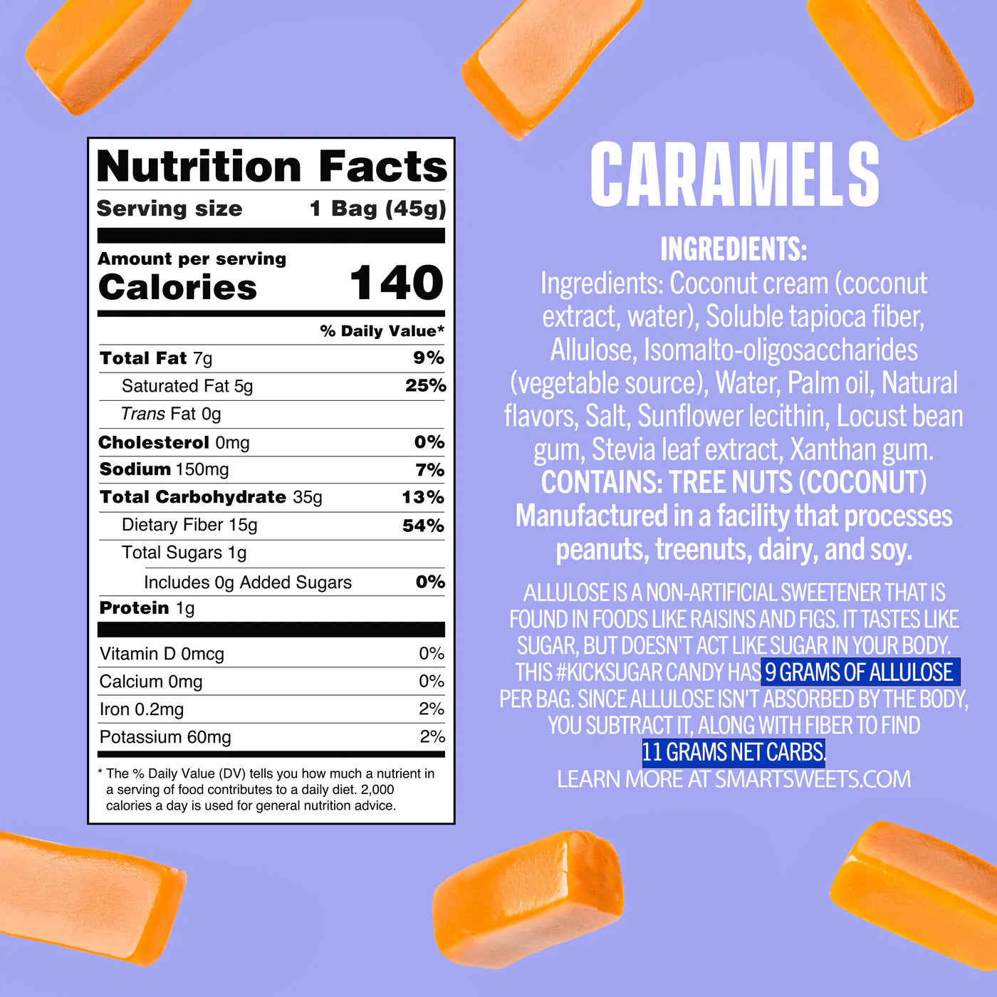 Smart Sweets Caramels 45g (1.6 oz) - High-quality Fiber by Smart Sweets at 
