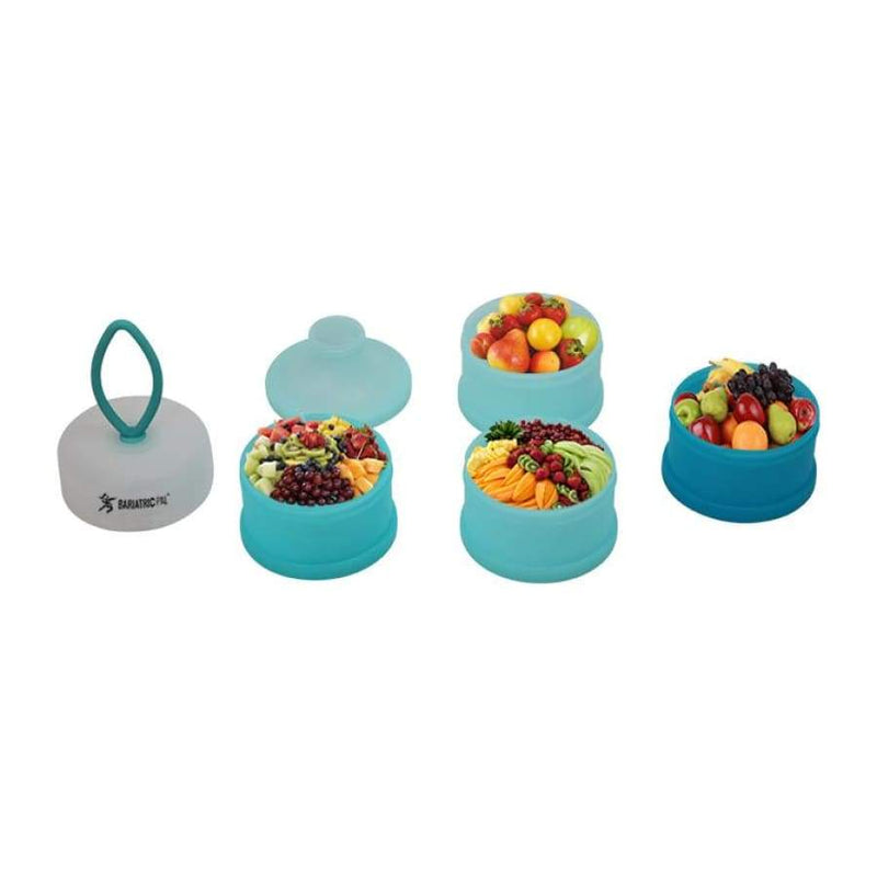 4 Compartment Detachable, Stackable, and Portion Controlled Food & Powder Storage Containers by BariatricPal (blue-teal)