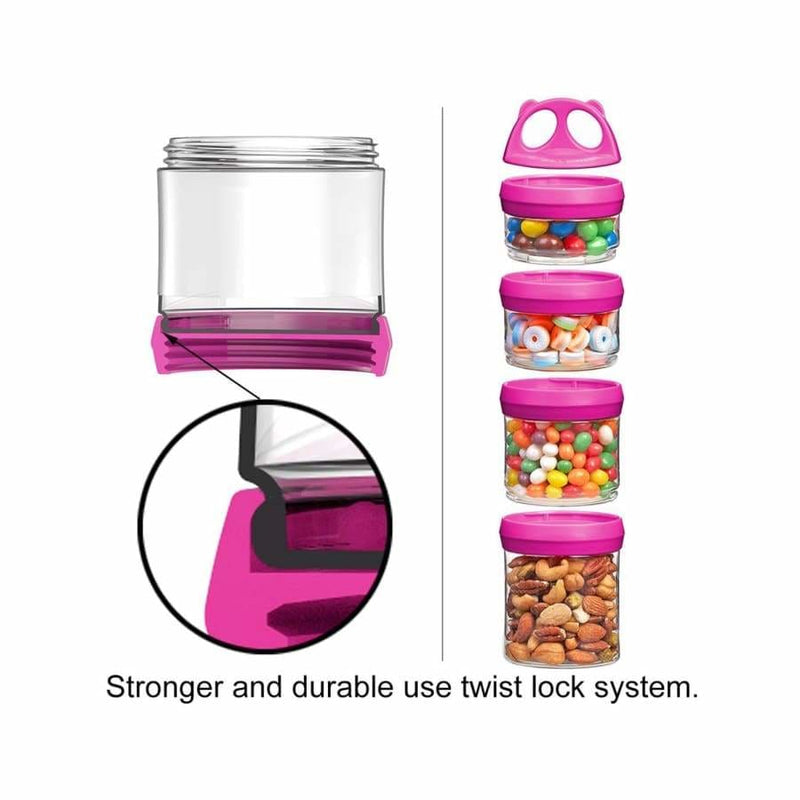 4 Compartment Detachable, Stackable, and Portion Controlled Food & Powder Storage Containers by BariatricPal (Pink & Blue Set)