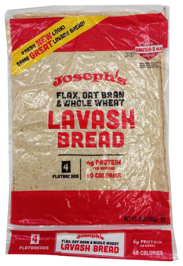 Joseph's Bakery Flax Oat Bran & Whole Wheat Lavash Bread 4 square breads - High-quality Protein by Joseph's Bakery at 