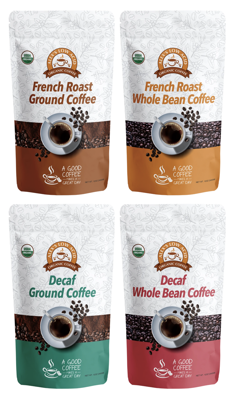 Alex's Low Acid Organic Coffee™ - 4-Bag Variety Pack (12oz) - High-quality Coffee by Alex's Low Acid Coffee at 