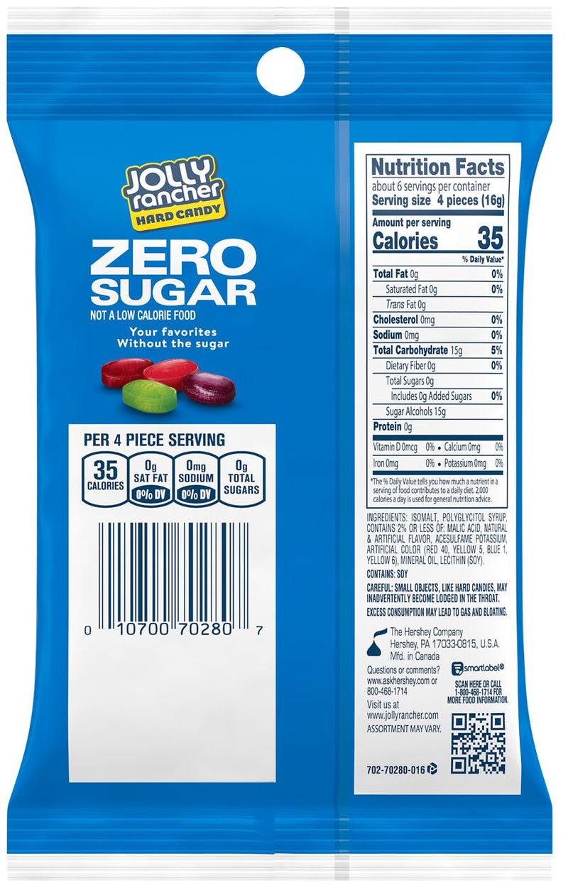 Hershey's Zero Sugar Jolly Rancher Hard Candy 3.6 oz. - High-quality Low Carbohydrate/Keto by Hershey's at 