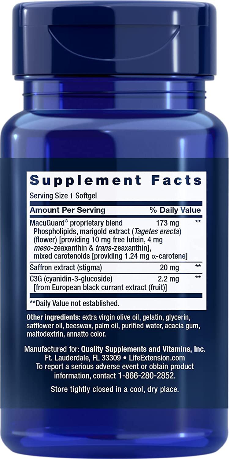 Life Extension MacuGuard Ocular Support with Saffron 60 softgels - High-quality Antioxidants by Life Extension at 