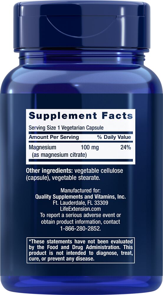 Life Extension Magnesium Citrate 100 vegetarian caps - High-quality Gluten Free by Life Extension at 