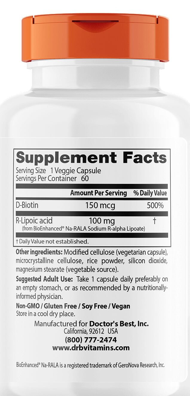 Doctor's Best Stabilized R-Lipoic Acid 60 veggie caps - High-quality Antioxidants by Doctor's Best at 