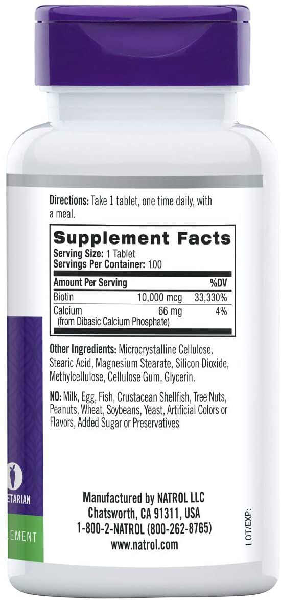 Natrol Biotin 100 tablets - High-quality Vitamins by Natrol at 