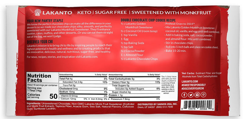 Lakanto Sugar Free Monkfruit Sweetened Chocolate Chips 8oz - High-quality Baking Products by Lakanto at 