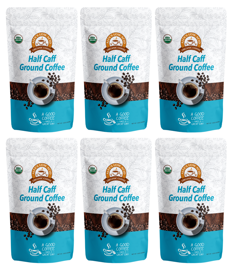 Alex's Low Acid Organic Coffee™ - Half Caff Fresh Ground (12oz) - High-quality Coffee by Alex's Low Acid Coffee at 