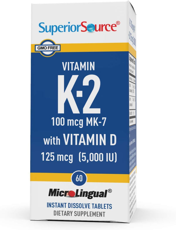 Superior Source Vitamin K2 100 MCG (MK-7) with Vitamin D3 5000 IU MicroLingual® Instant Dissolve Tablets - High-quality Vitamin K by Superior Source at 