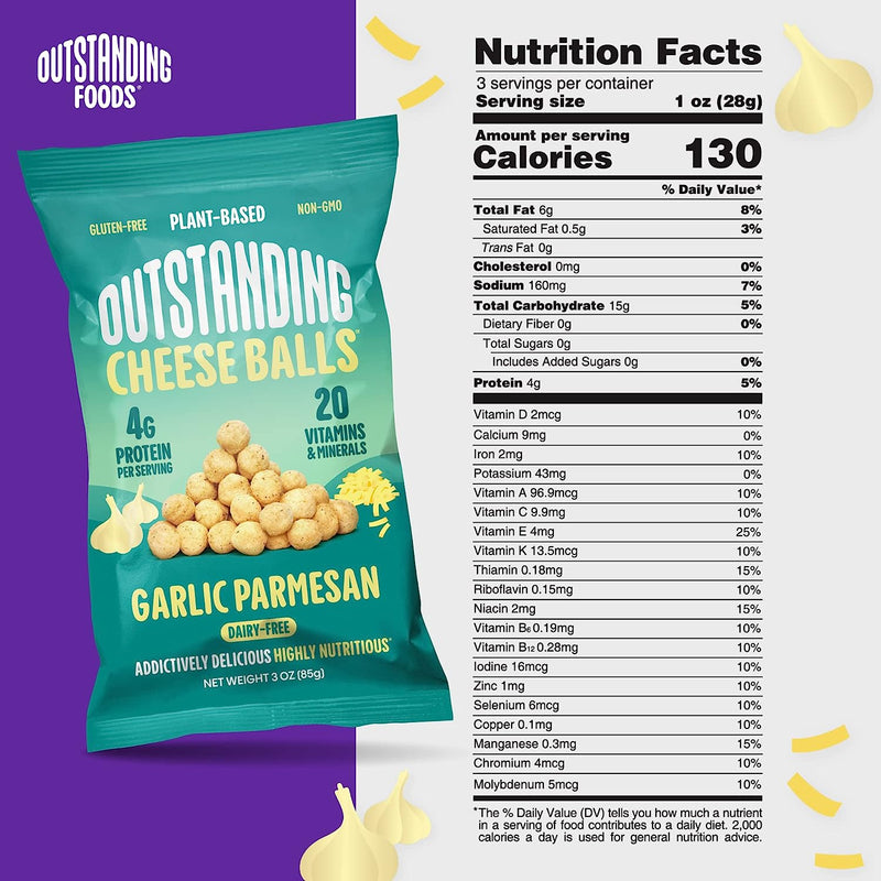Cheese Balls by Outstanding Foods - Garlic Parmesan (Plant Based & Dairy-Free!) - High-quality Cheese Snacks by Outstanding Foods at 
