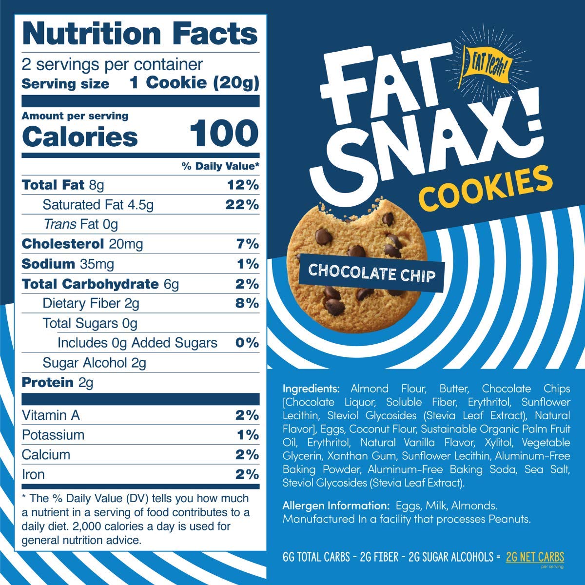 Fat Snax Cookies - Chocolate Chip - High-quality Protein Cookies by Fat Snax at 
