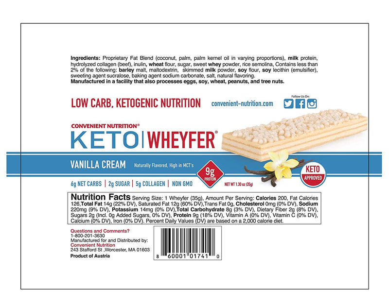 Convenient Nutrition Keto WheyFer Protein Bars - Vanilla Cream - High-quality Protein Bars by Convenient Nutrition at 