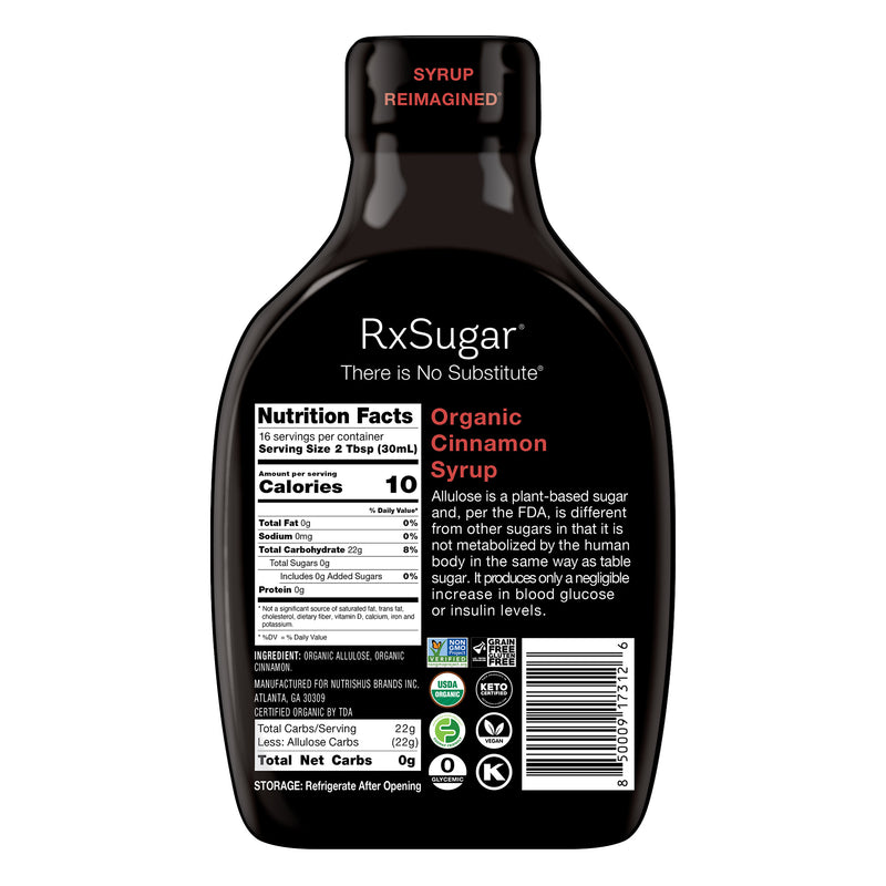 RxSugar Organic Syrup (16 oz) - Cinnamon - High-quality Syrups by RxSugar at 