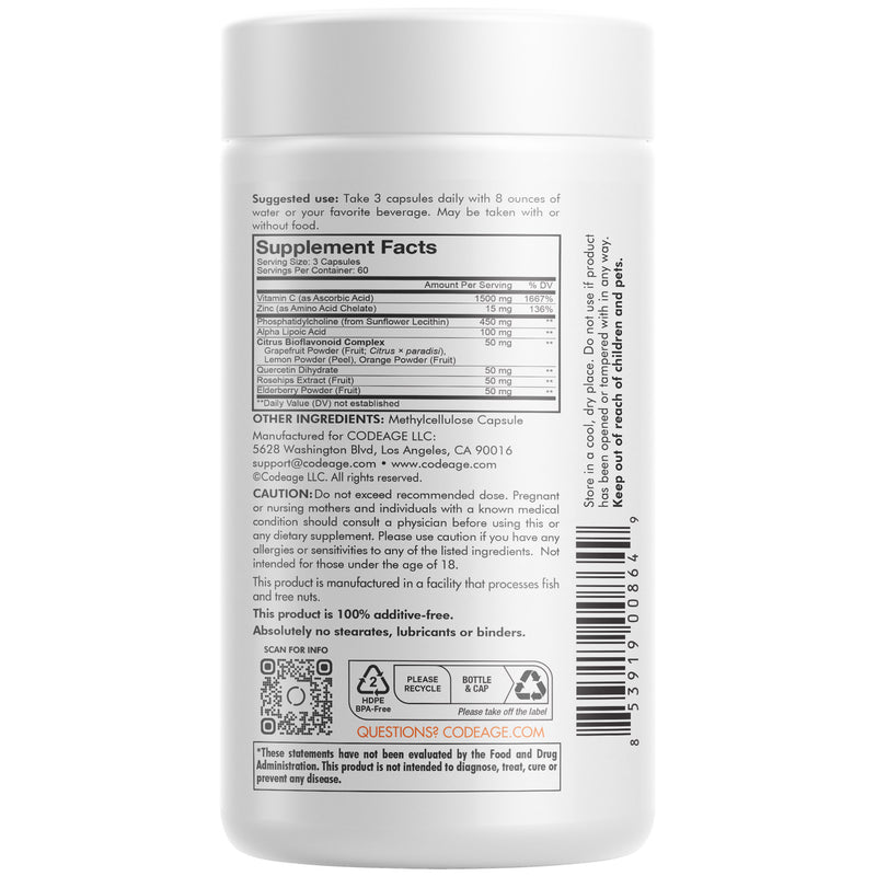 Liposomal Vitamin C 1500mg Supplement with Zinc Elderberry & Quercetin by Codeage
