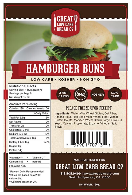 Great Low Carb Bread Company Hamburger Buns 12 oz. - High-quality Protein by Great Low Carb Bread Co. at 
