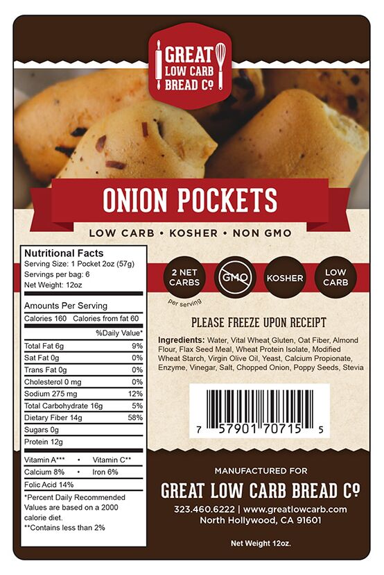 Great Low Carb Bread Company Onion Pockets 12 oz. - High-quality Protein by Great Low Carb Bread Co. at 
