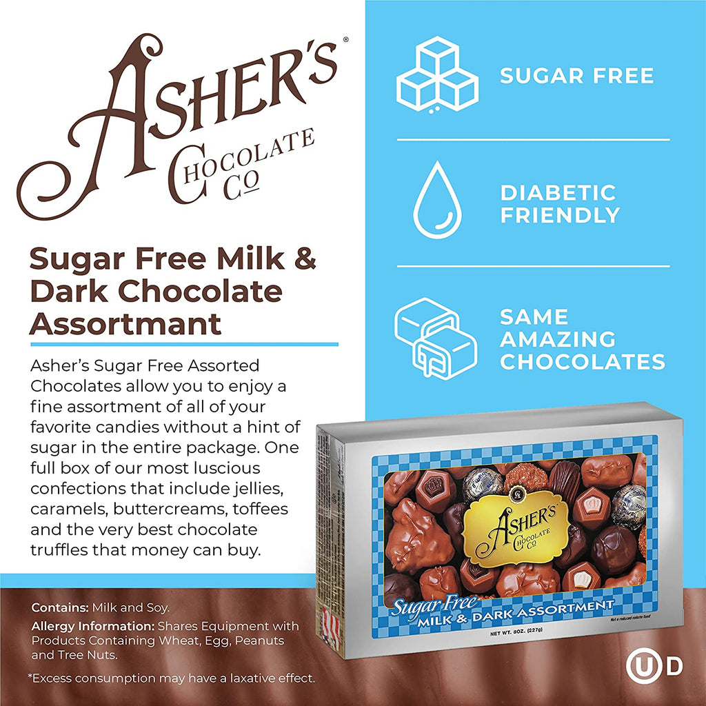 Asher's Chocolate SugarFree Candy Milk & Dark Assortment (8 oz Box)