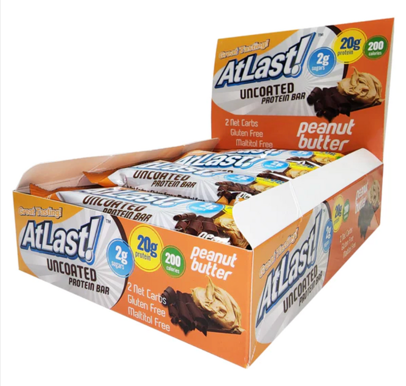 AtLast! Uncoated Protein Bars - Peanut Butter - High-quality Protein Bars by HealthSmart at 