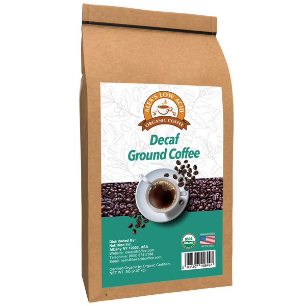 Alex's Low Acid Organic Coffee™ - Decaf Fresh Ground (5lbs) - High-quality Coffee by Alex's Low Acid Coffee at 