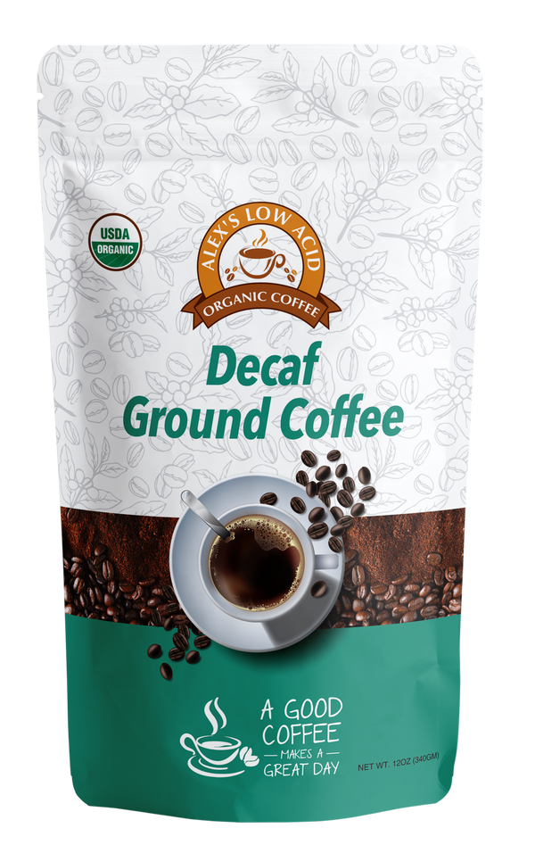 Alex's Low Acid Organic Coffee™ - Decaf Fresh Ground (12oz) - High-quality Coffee by Alex's Low Acid Coffee at 