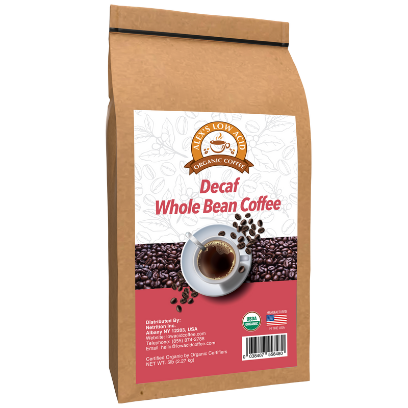 Alex's Low Acid Organic Coffee™ - Decaf Whole Bean (5lbs) - High-quality Coffee by Alex's Low Acid Coffee at 