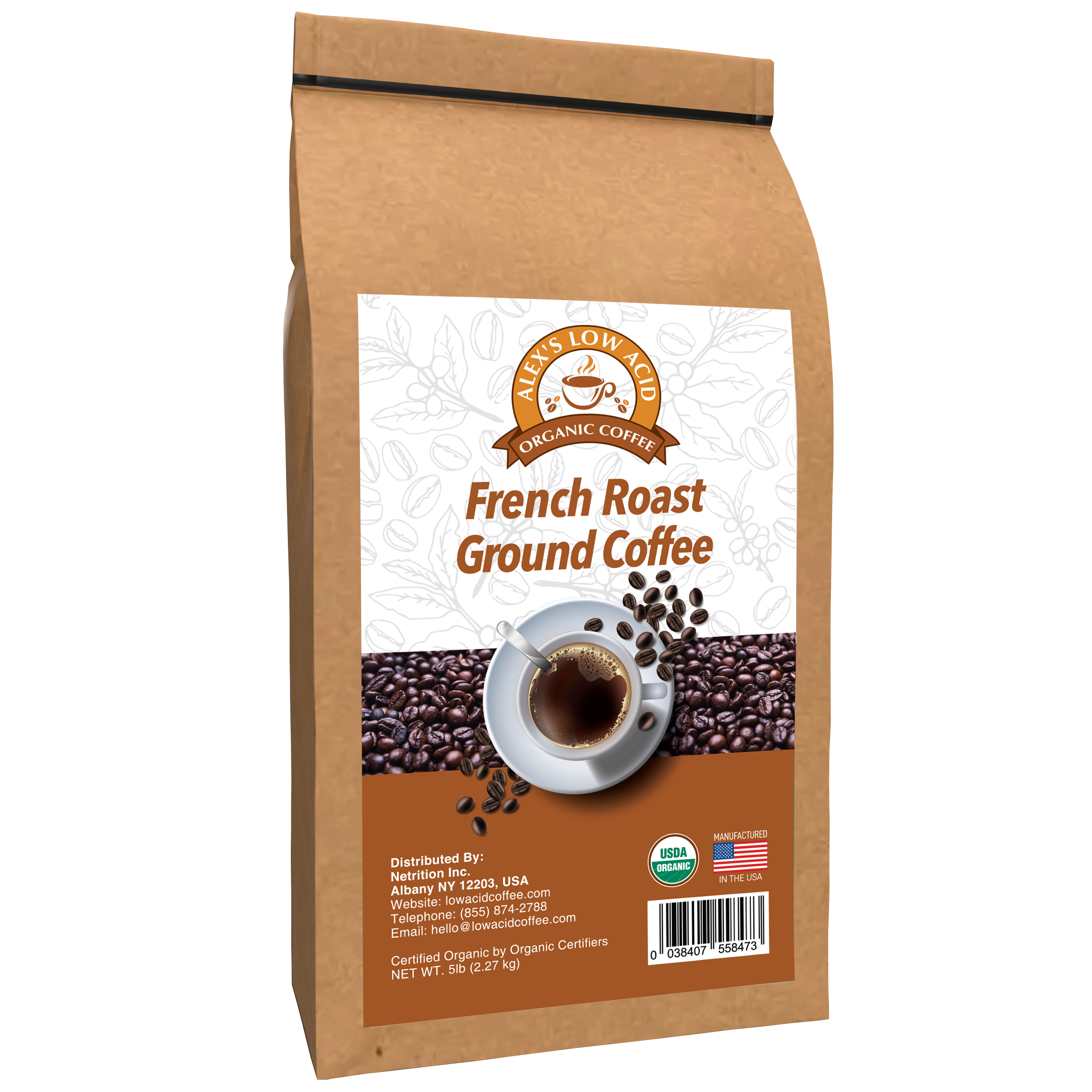 Alex's Low Acid Organic Coffee™ - French Roast Fresh Ground (5lbs) - High-quality Coffee by Alex's Low Acid Coffee at 