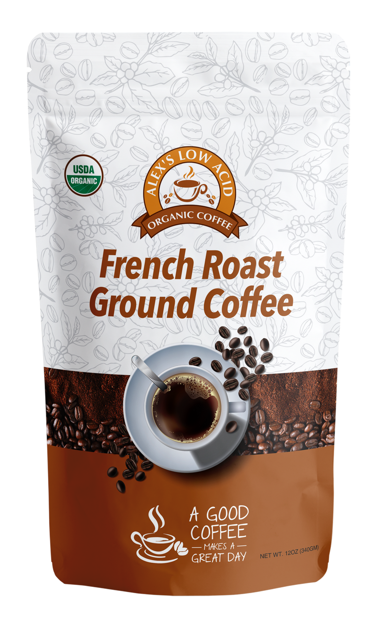 Alex's Low Acid Organic Coffee™ - French Roast Fresh Ground (12oz) - High-quality Coffee by Alex's Low Acid Coffee at 