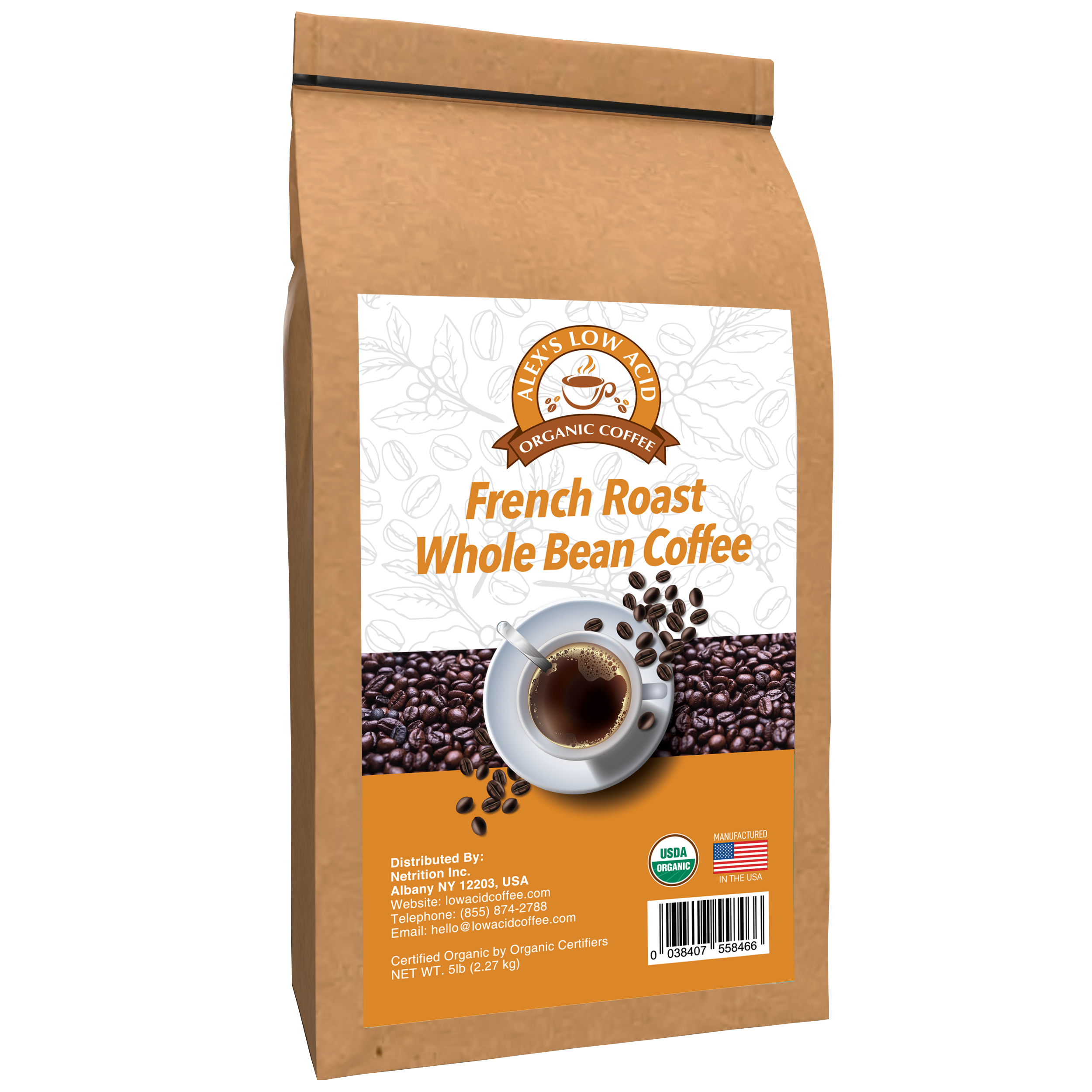 Alex's Low Acid Organic Coffee™ - French Roast Whole Bean (5lbs) - High-quality Coffee by Alex's Low Acid Coffee at 