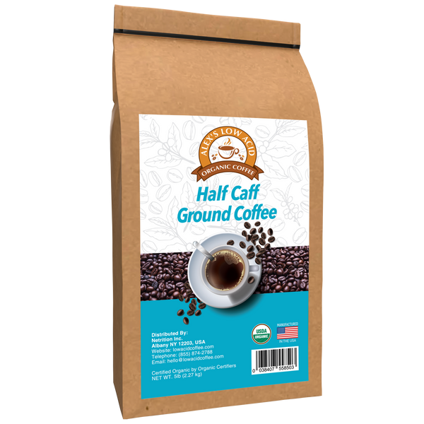 Alex's Low Acid Organic Coffee™ - Half Caff Fresh Ground (5lbs) - High-quality Coffee by Alex's Low Acid Coffee at 