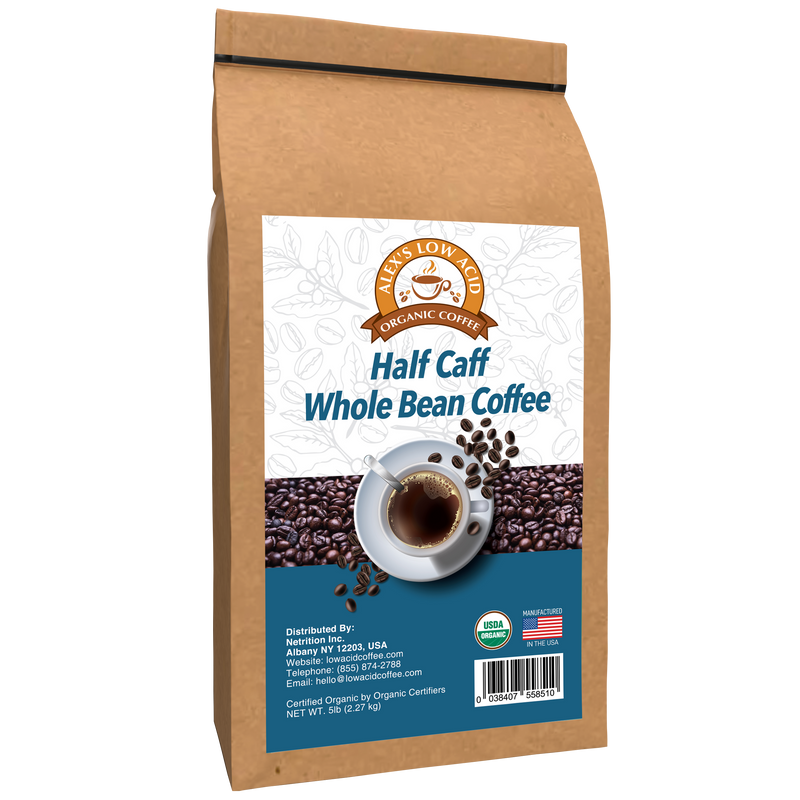 Alex's Low Acid Organic Coffee™ - Half Caff Whole Bean (5lbs) - High-quality Coffee by Alex's Low Acid Coffee at 