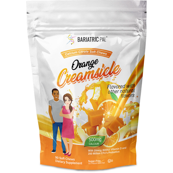 BariatricPal Sugar-Free Calcium Citrate Soft Chews 500mg with Probiotics - Orange Creamsicle - High-quality Calcium 