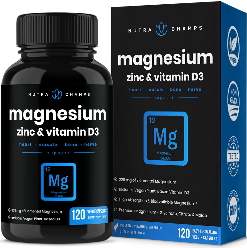Magnesium, Zinc & Vitamin D3 Capsules by NutraChamps - High-quality Magnesium by NutraChamps at 