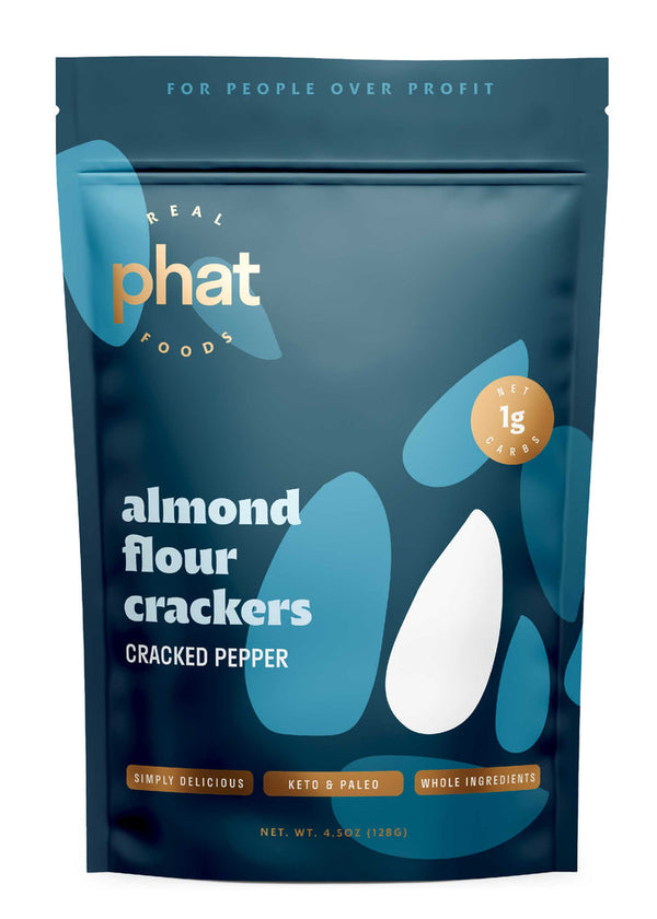 Almond Flour Crackers by Real Phat Foods - Cracked Pepper (4 oz) - High-quality Crackers by Real Phat Foods at 