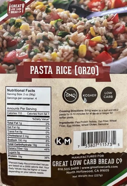 Great Low Carb Pasta - Rice (Orzo) - High-quality Pasta by Great Low Carb Bread Co. at 