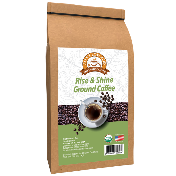 Alex's Low Acid Organic Coffee™ - Rise and Shine Fresh Ground (5lbs) - High-quality Coffee by Alex's Low Acid Coffee at 
