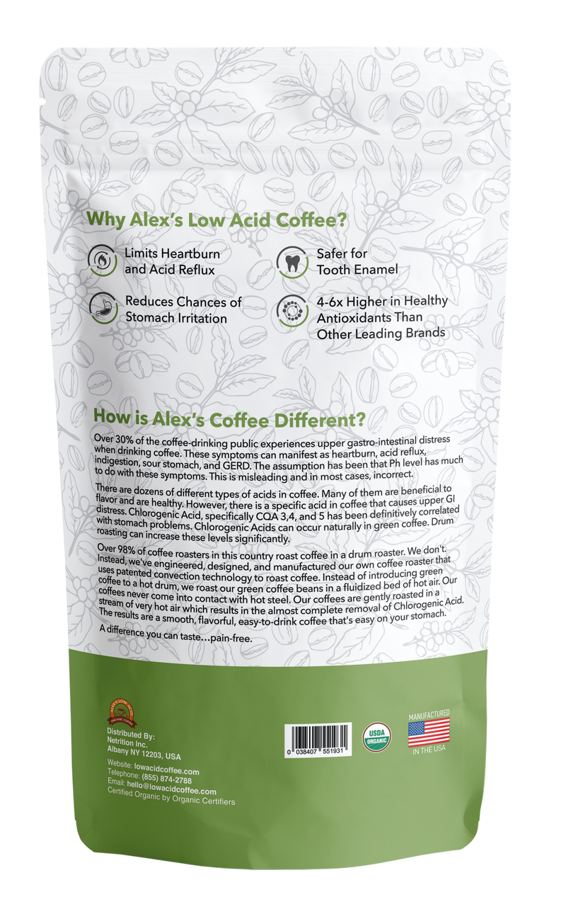 Alex's Low Acid Organic Coffee™ - Rise and Shine Fresh Ground (12oz) - High-quality Coffee by Alex's Low Acid Coffee at 