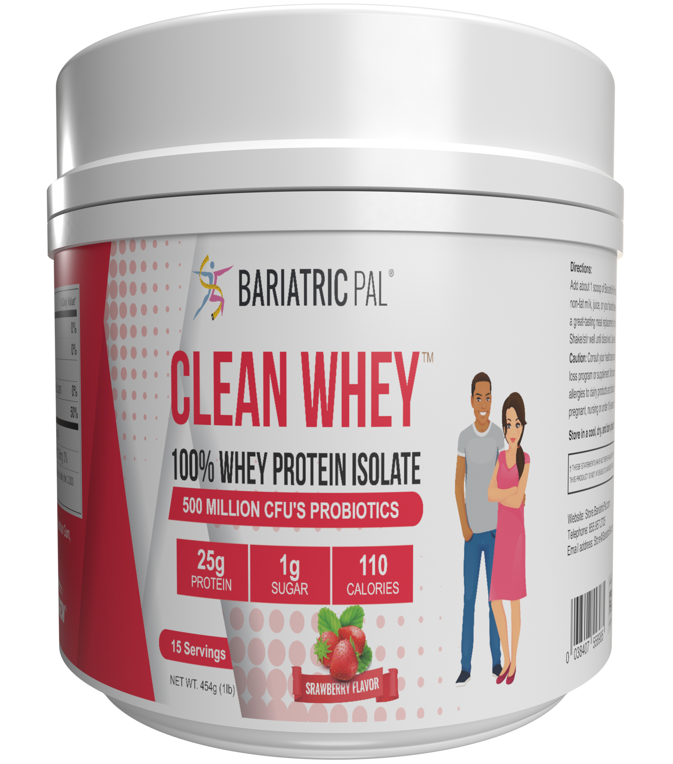 Clean Whey™ Protein (25g) by BariatricPal with Probiotics - Strawberry (15 Servings) - High-quality Protein Powder Tubs by BariatricPal at 
