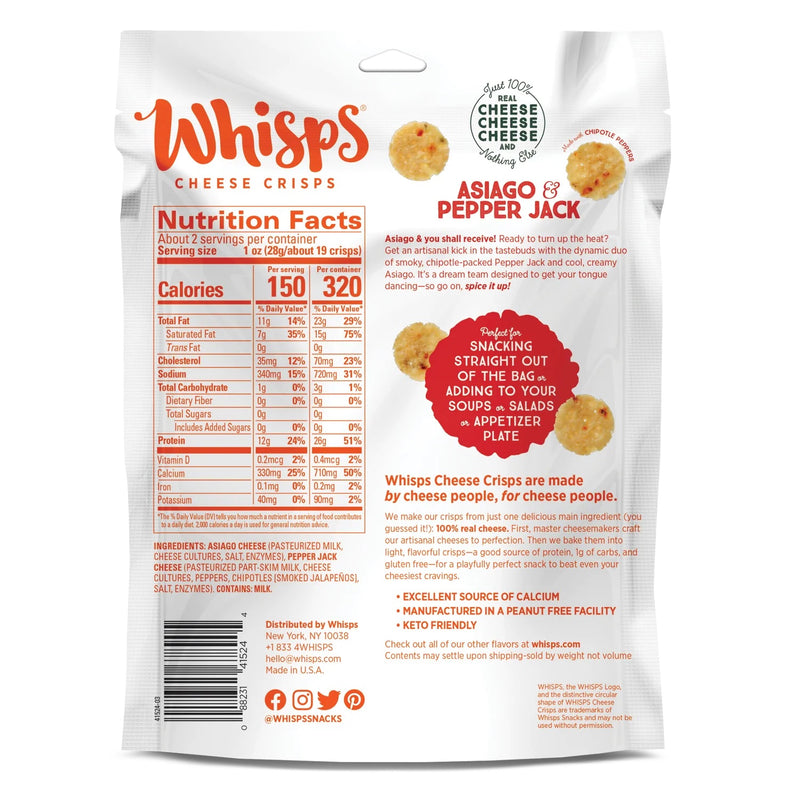 Cello Whisps Cheese Crisps - Asiago and Pepper Jack (2.12oz) - High-quality Cheese Snacks by Cello Whisps at 