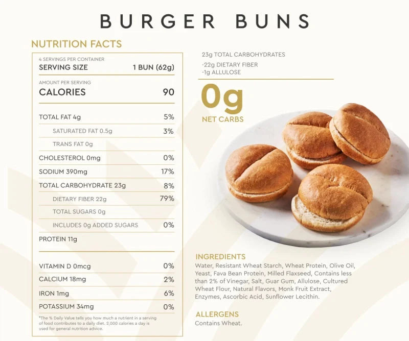 Hero Zero Net Carb Classic Burger Buns, 4 buns