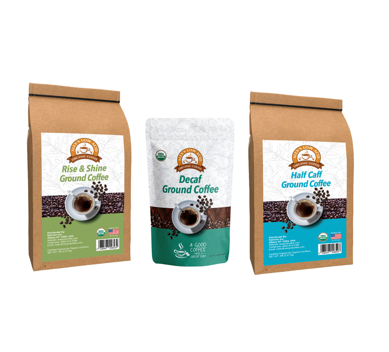 Alex's Low Acid Organic Coffee™ All Day Drinker Fresh Ground Variety Pack - High-quality Coffee by Alex's Low Acid Coffee at 