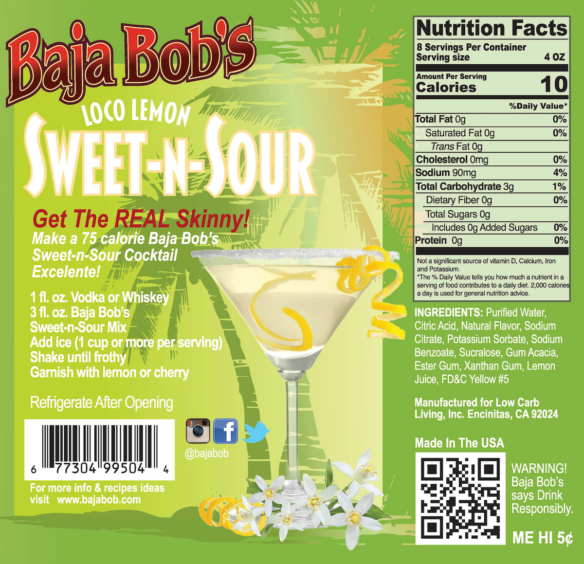 Baja Bob's Sweet-n-Sour Mix - Loco Lemon 32 fl oz - High-quality Beverages by Baja Bob's at 